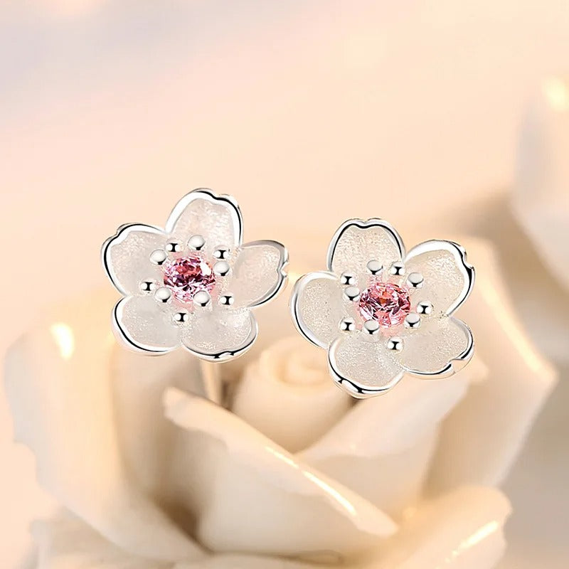 Pink Purple Floral Crystal Stud Earrings for Women