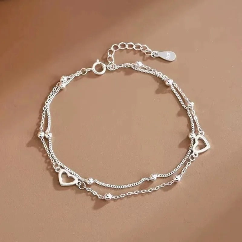 Double Layer Heart Beaded Bracelet for Women