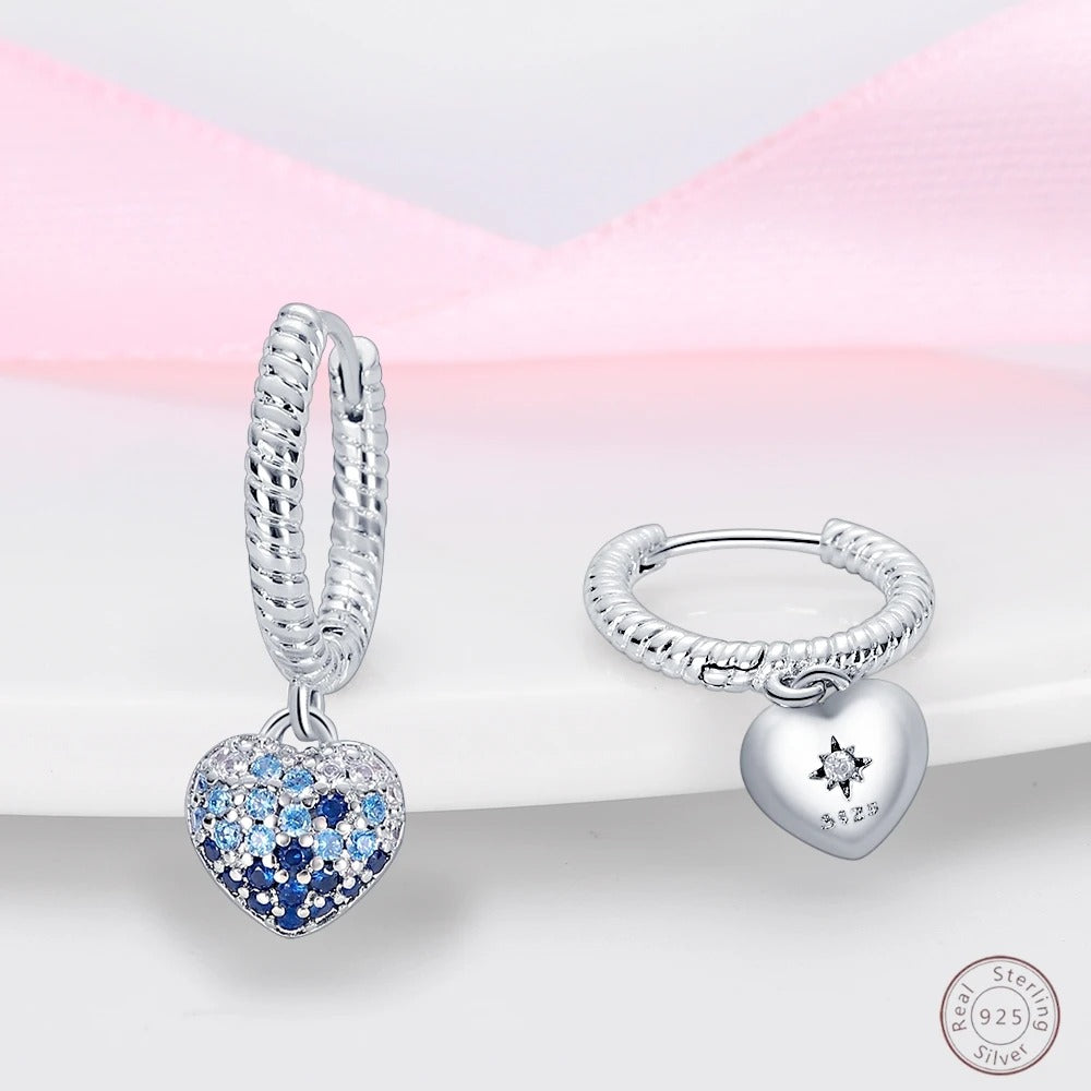925 Sterling Silver Blue Zircon Heart Earrings