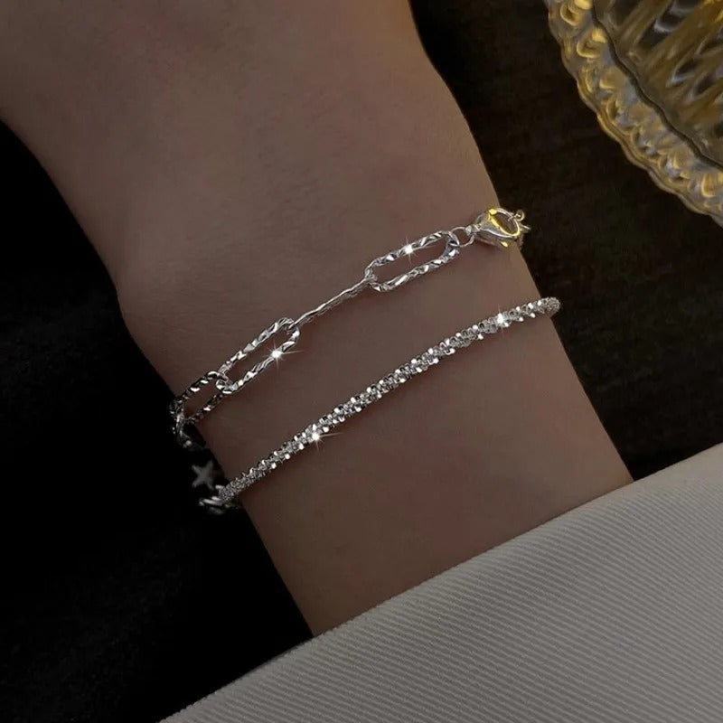 Adjustable Square Crystal Bangle Bracelet for Women