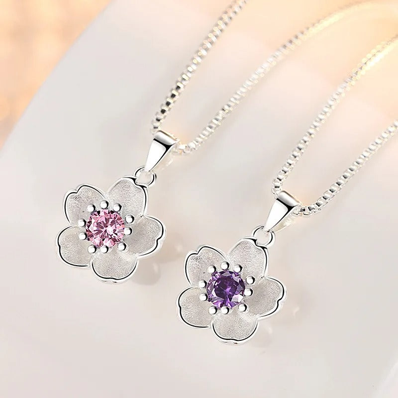 Pink Purple Blossom Pendant Necklace for Women