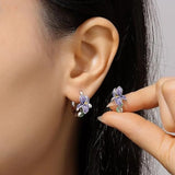 Purple Iris Floral Crystal Earrings for Women