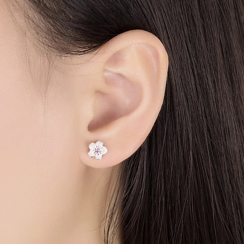 Pink Purple Floral Crystal Stud Earrings for Women