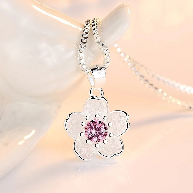 Pink Purple Blossom Pendant Necklace for Women
