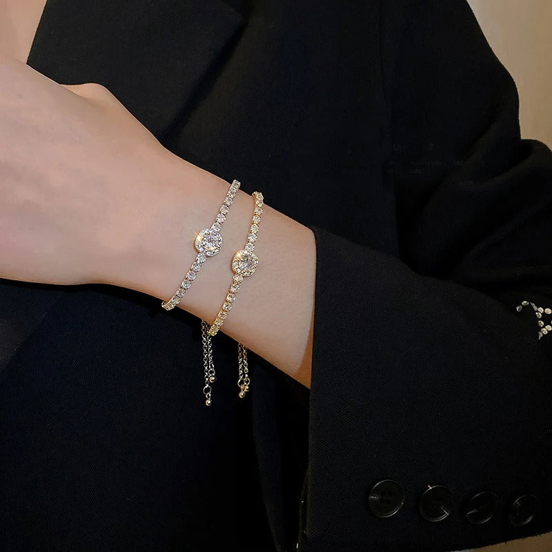 Adjustable Square Crystal Bangle Bracelet for Women