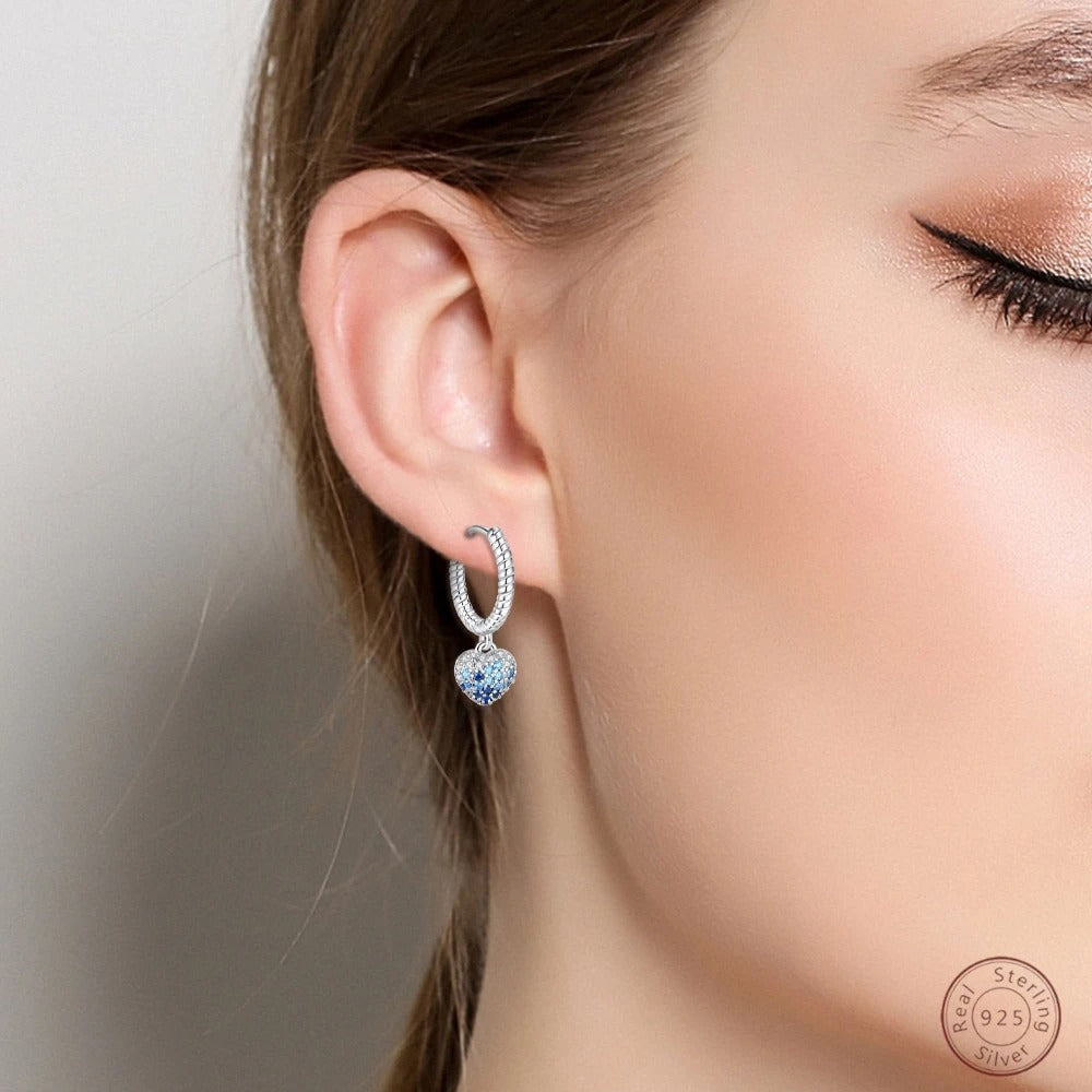 925 Sterling Silver Blue Zircon Heart Earrings