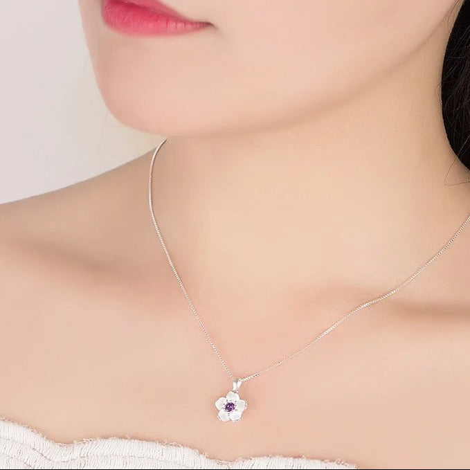 Pink Purple Blossom Pendant Necklace for Women