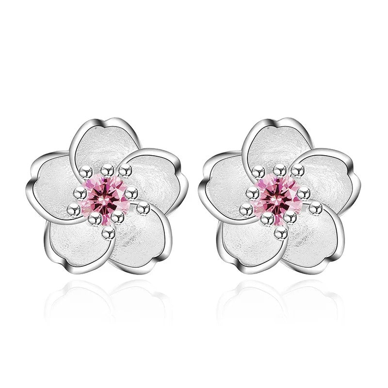 Pink Purple Floral Crystal Stud Earrings for Women