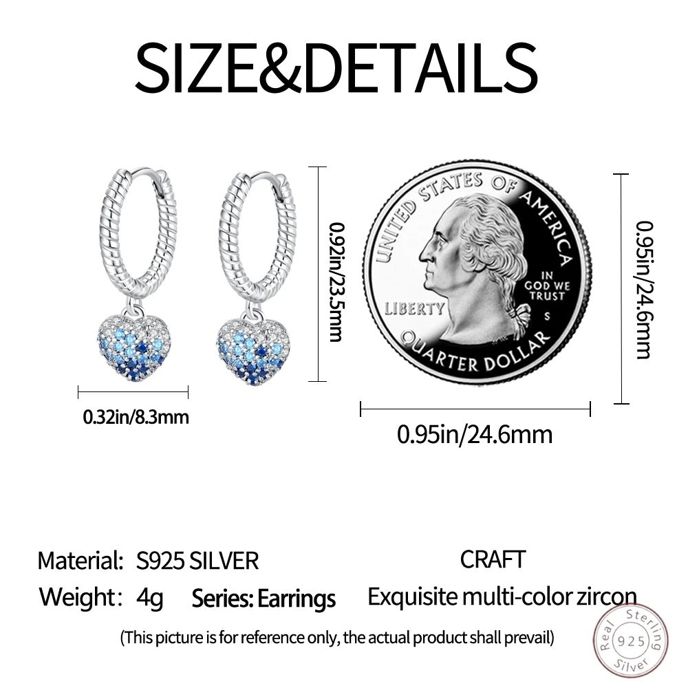 925 Sterling Silver Blue Zircon Heart Earrings