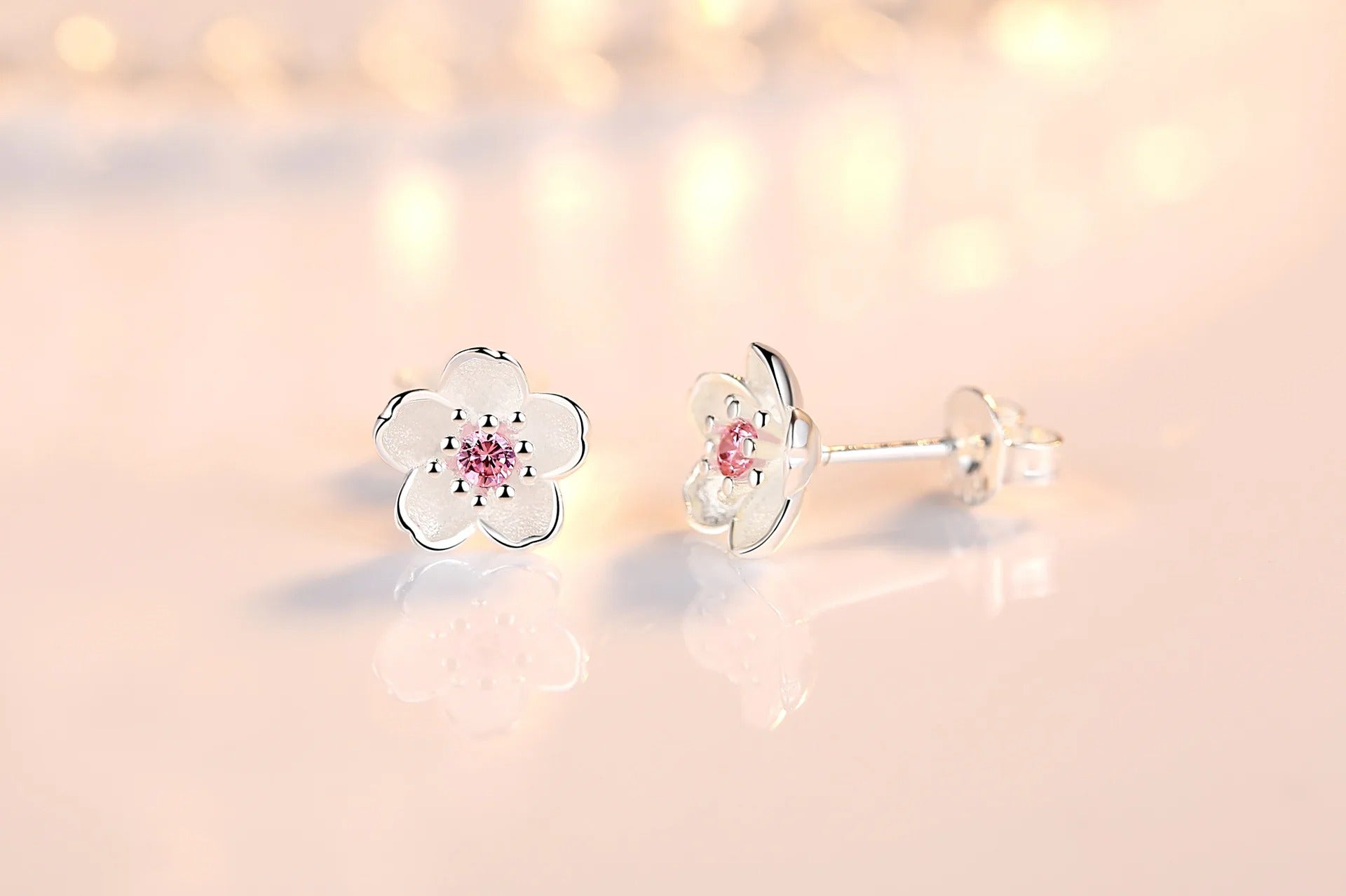 Pink Purple Floral Crystal Stud Earrings for Women