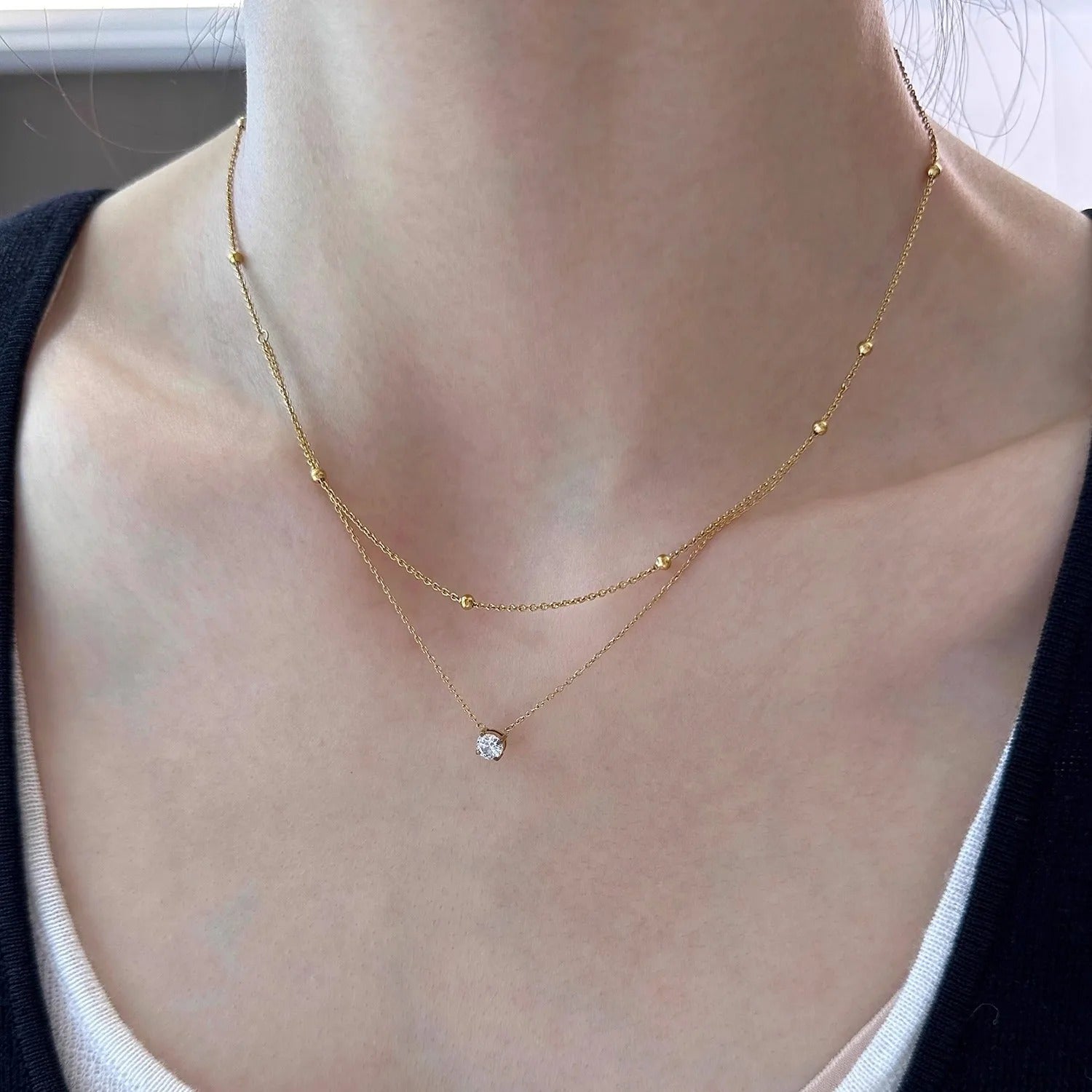 Double Layer Crystal Choker Necklace for Women