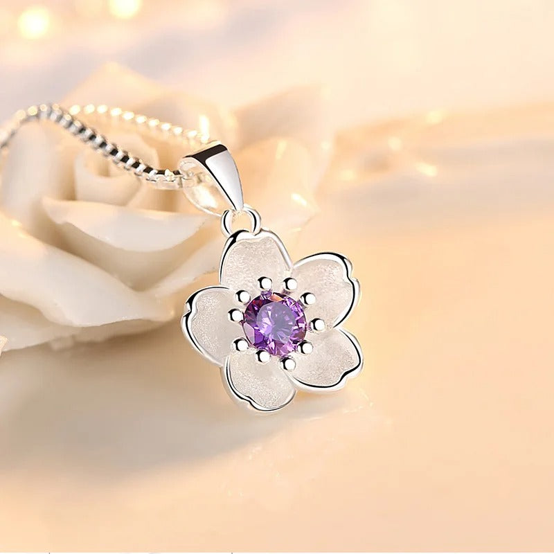Pink Purple Blossom Pendant Necklace for Women
