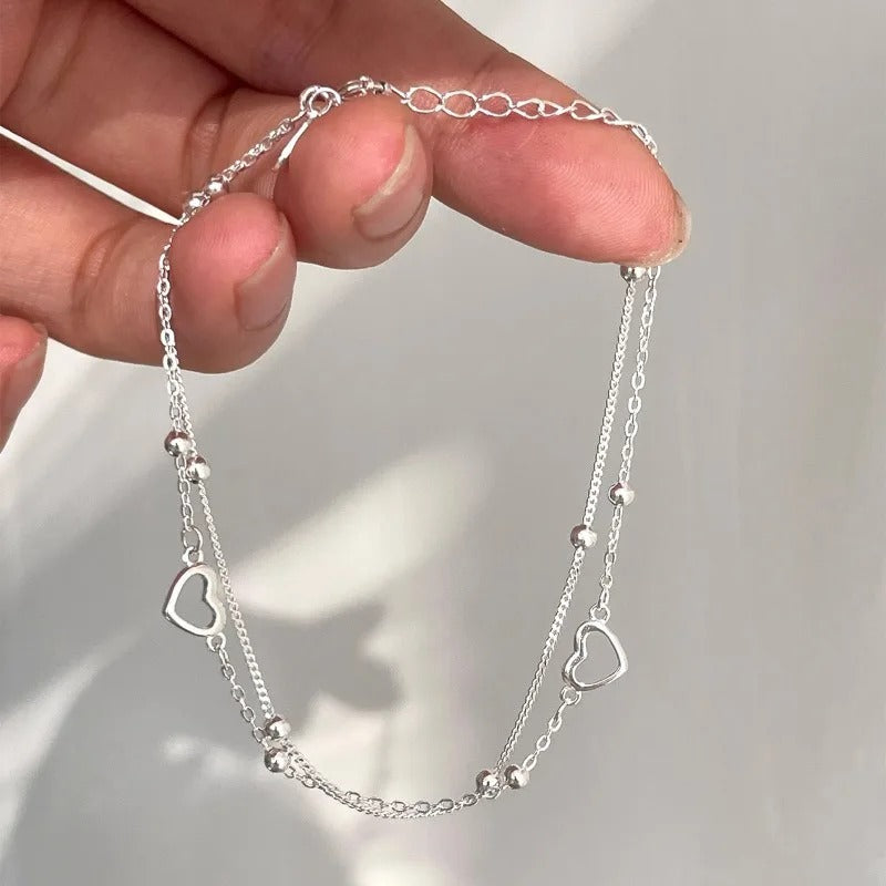 Double Layer Heart Beaded Bracelet for Women
