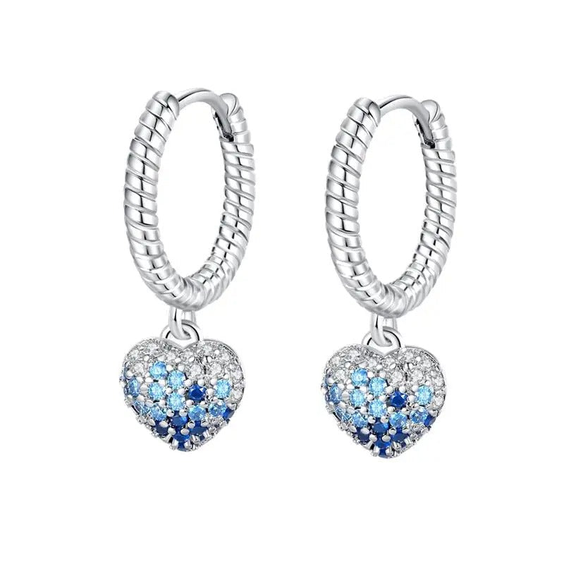 925 Sterling Silver Blue Zircon Heart Earrings