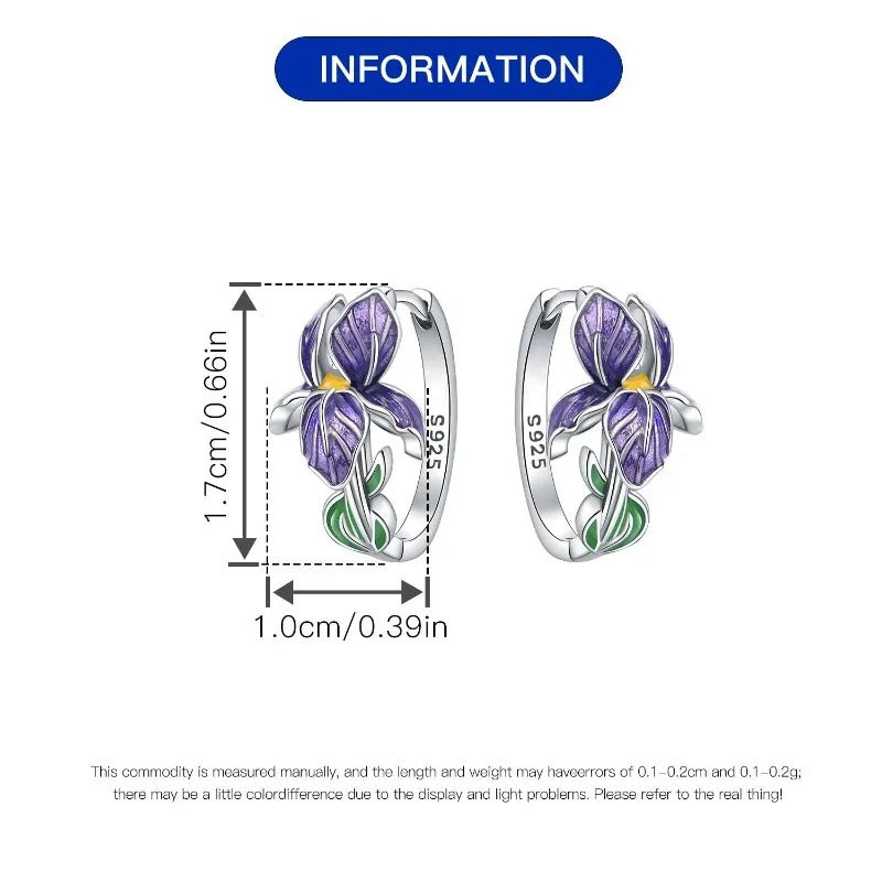 Purple Iris Floral Crystal Earrings for Women