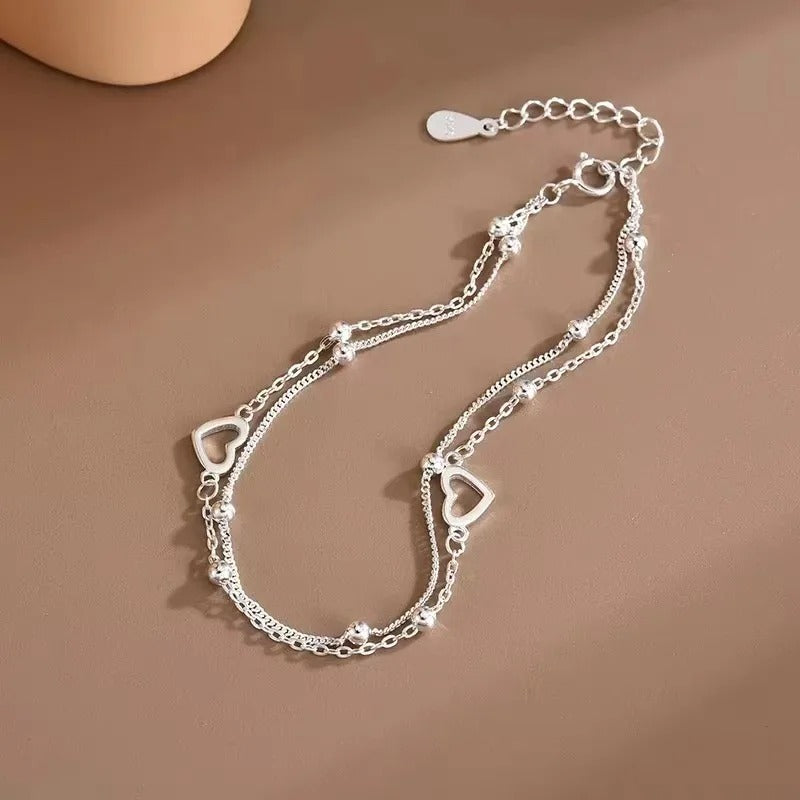Double Layer Heart Beaded Bracelet for Women