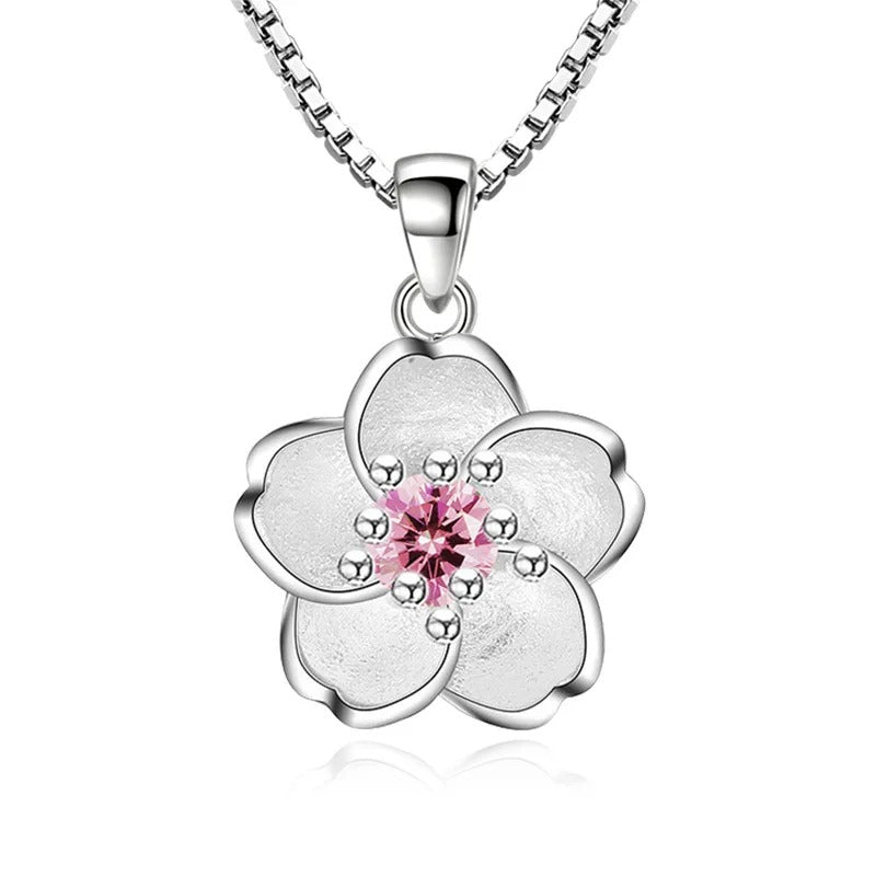 Pink Purple Blossom Pendant Necklace for Women