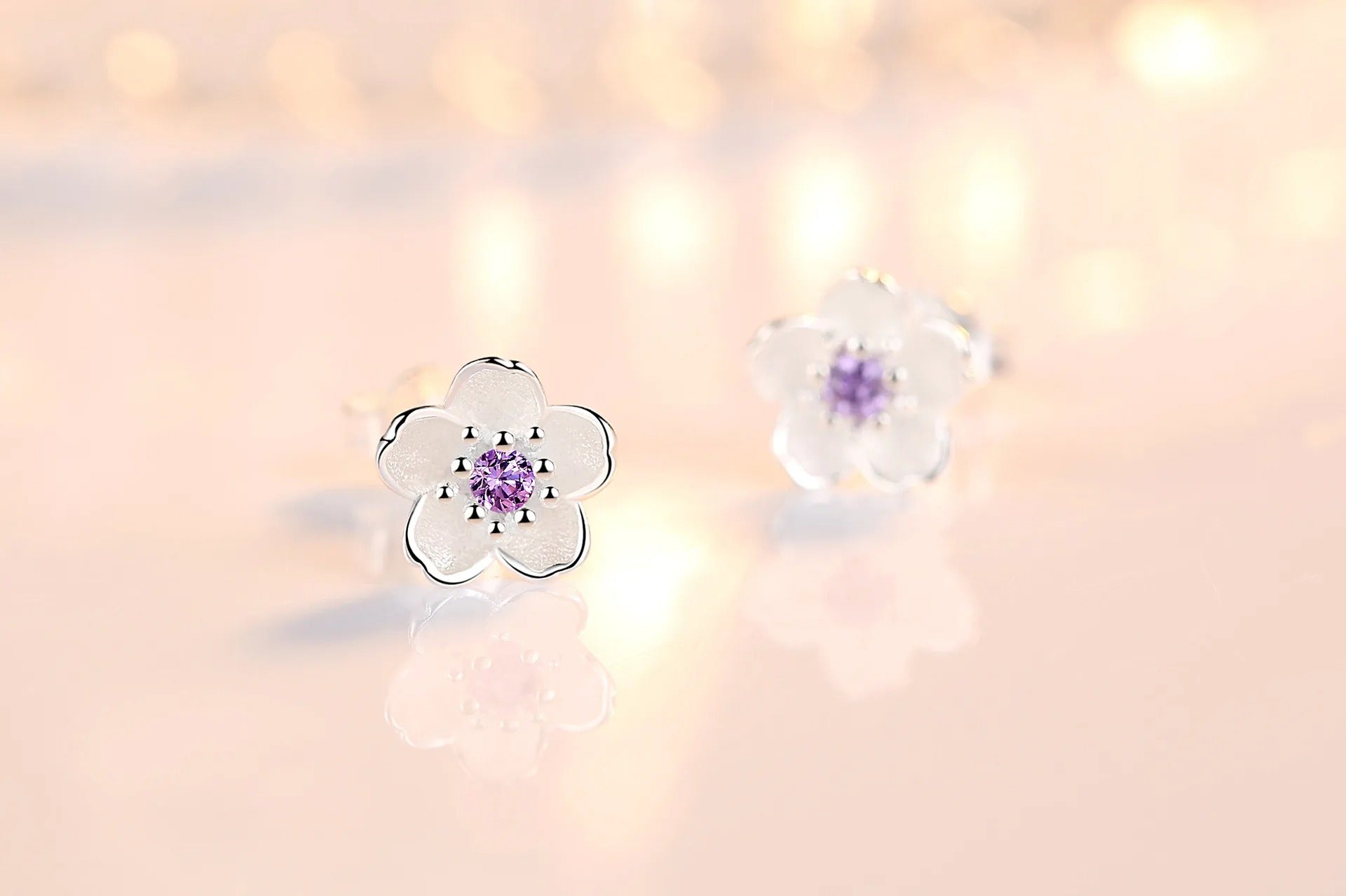 Pink Purple Floral Crystal Stud Earrings for Women