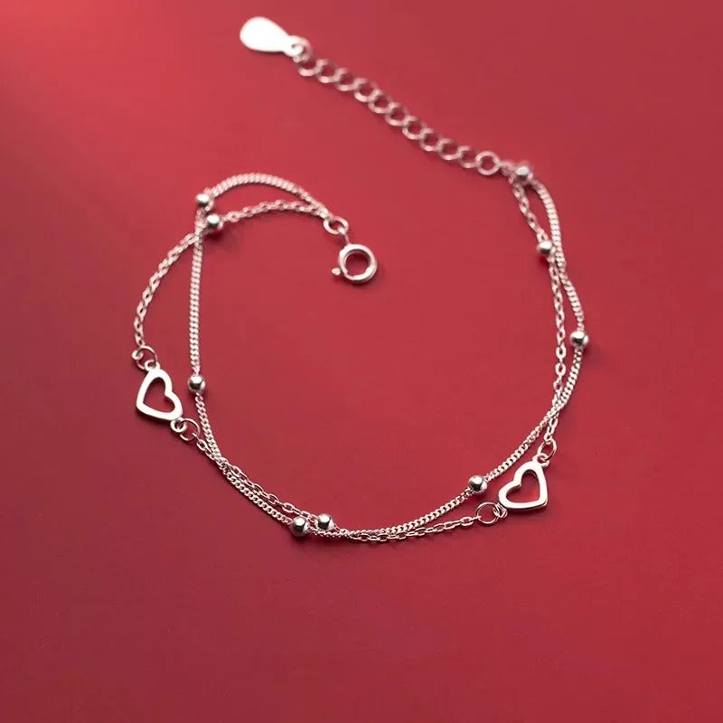 Double Layer Heart Beaded Bracelet for Women