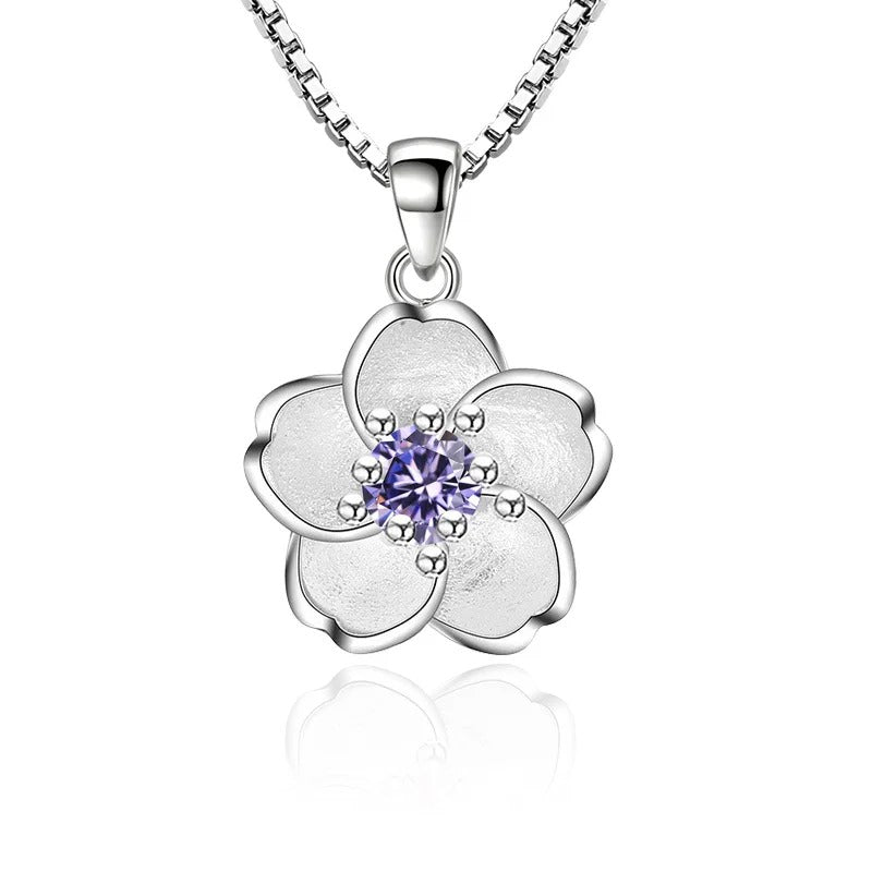 Pink Purple Blossom Pendant Necklace for Women