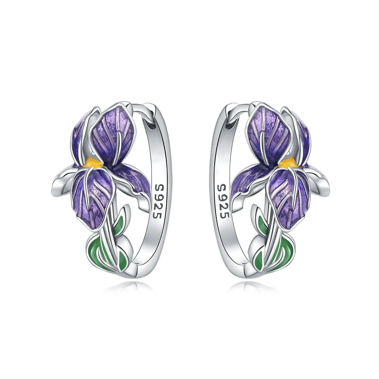 Purple Iris Floral Crystal Earrings for Women